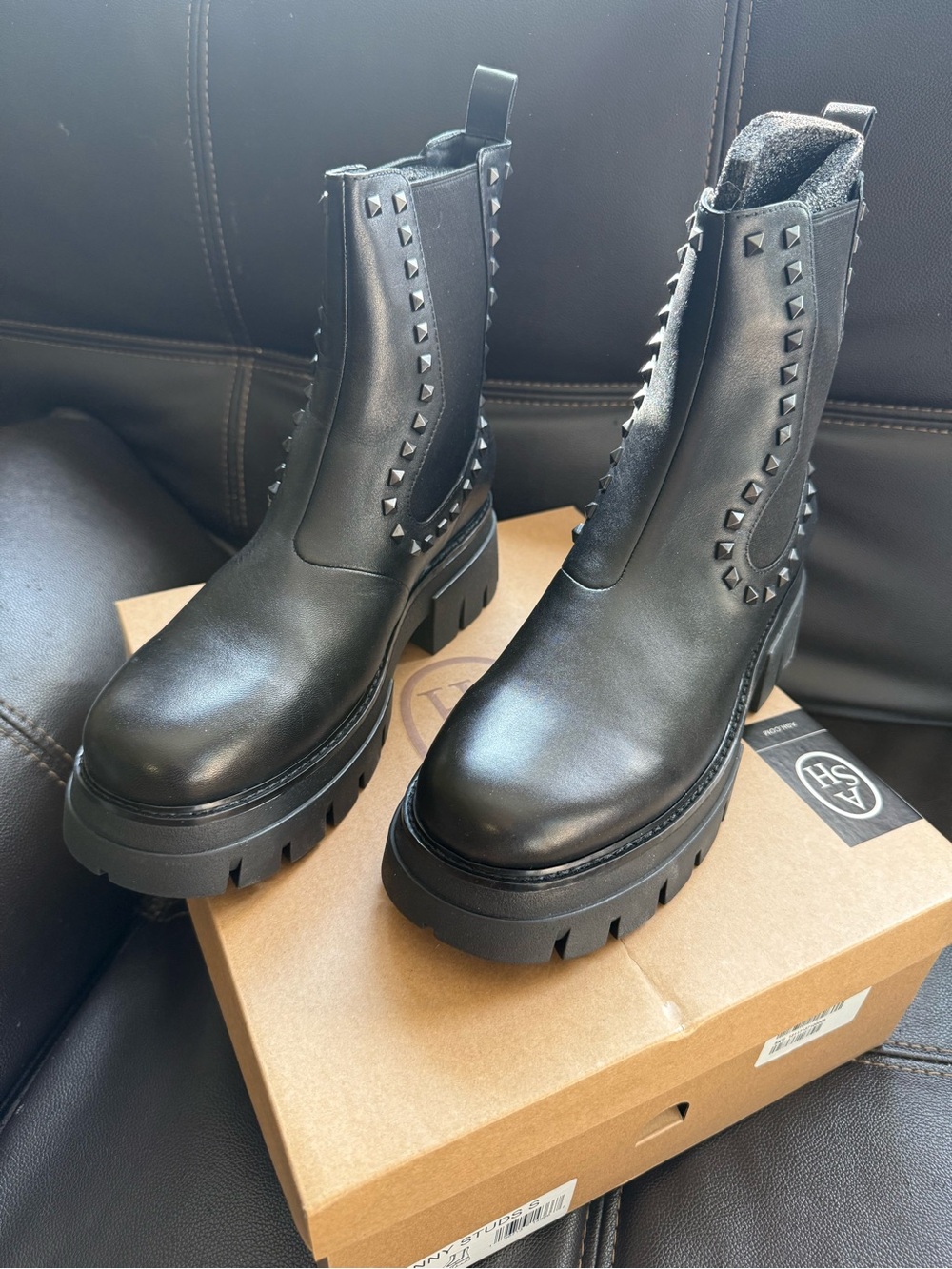 Ash Black Studded Chelsea Lug Ankle Boots